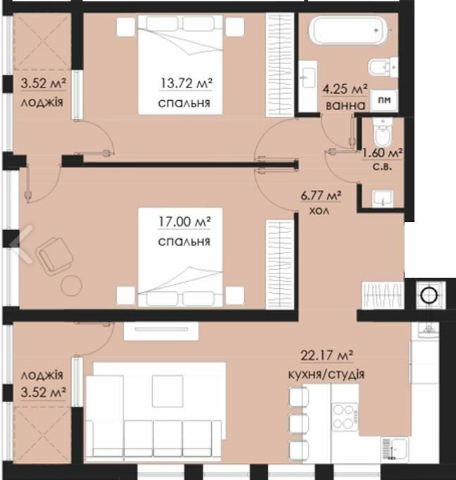 2-кімнатна 72.55 м² в ЖК на Стрийській від 24 550 грн/м², Львів