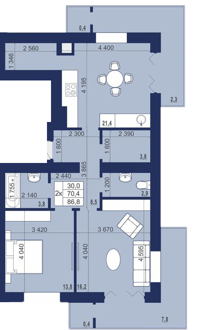 2-кімнатна 86.8 м² в ЖК Набережний від 12 500 грн/м², м. Червоноград