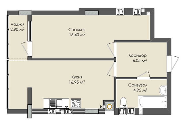 1-комнатная 46.25 м² в ЖК Комфорт Плюс от 14 850 грн/м², г. Дубляны