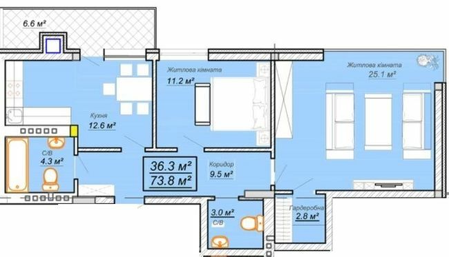 2-кімнатна 73.8 м² в ЖК Grand Village від 20 500 грн/м², с. Сокільники