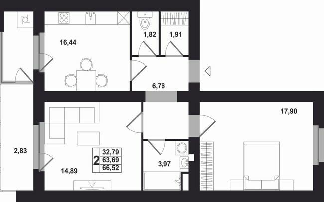 2-кімнатна 66.52 м² в ЖК Марлон від забудовника, Львів