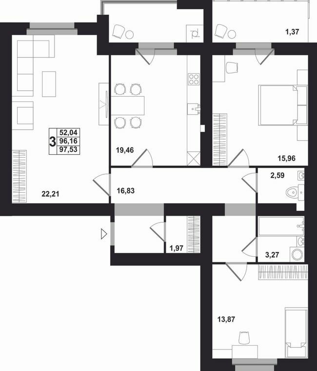 3-комнатная 97.53 м² в ЖК Марлон от застройщика, Львов