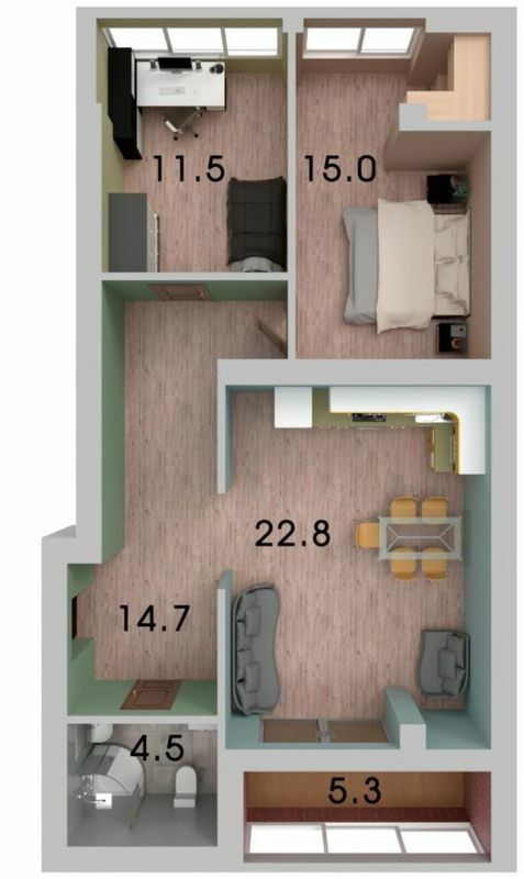 2-комнатная 73.8 м² в ЖК на Кедровского от 19 300 грн/м², Херсон