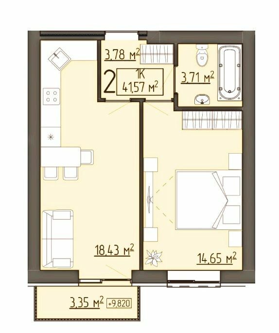 1-комнатная 41.57 м² в ЖК Бузковый от 16 750 грн/м², г. Винники