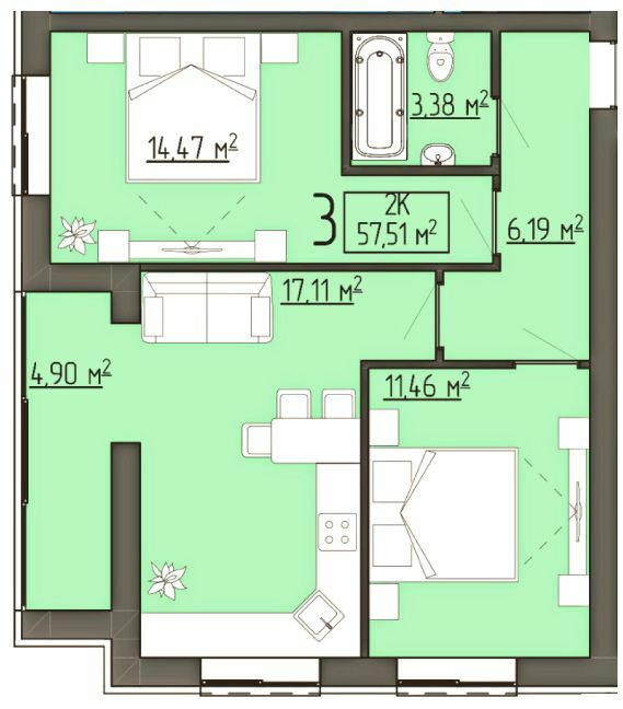 2-комнатная 57.51 м² в ЖК Бузковый от 15 500 грн/м², г. Винники