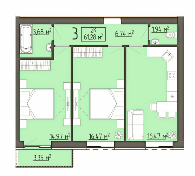 2-кімнатна 61.28 м² в ЖК Бузковий від 17 900 грн/м², м. Винники