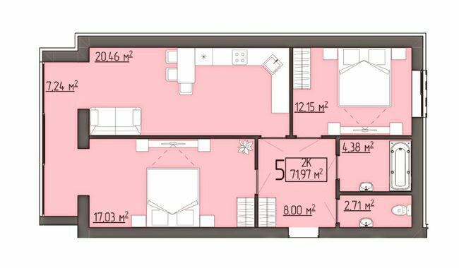 2-кімнатна 71.79 м² в ЖК Бузковий від 17 900 грн/м², м. Винники