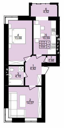 2-комнатная 54.64 м² в ЖК Вилла Севилья от 15 900 грн/м², г. Винники