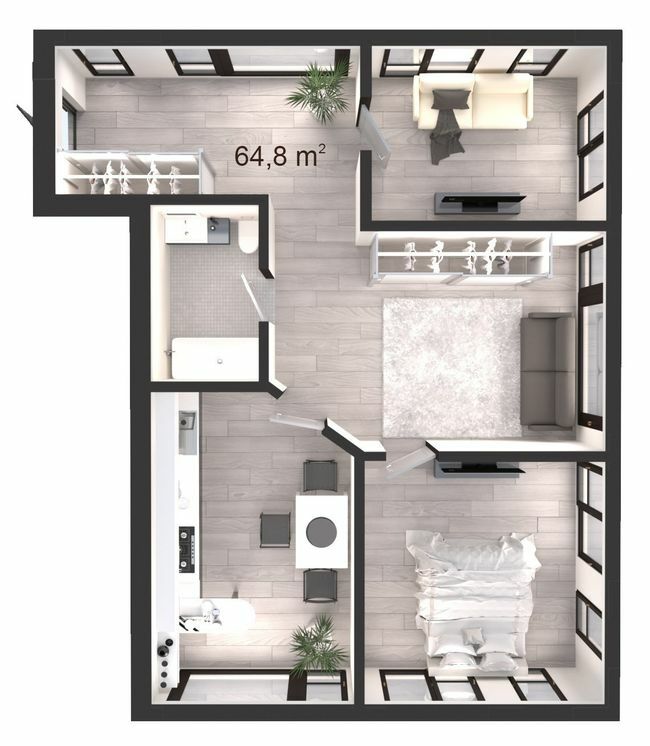 2-комнатная 64.8 м² в ЖК Вертикаль от 18 500 грн/м², Днепр