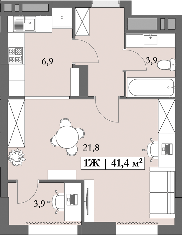 1-комнатная 41.4 м² в ЖК Lagom от 28 750 грн/м², Днепр