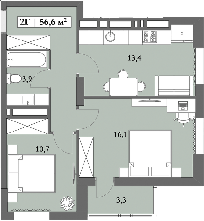 2-комнатная 56.6 м² в ЖК Lagom от 28 750 грн/м², Днепр