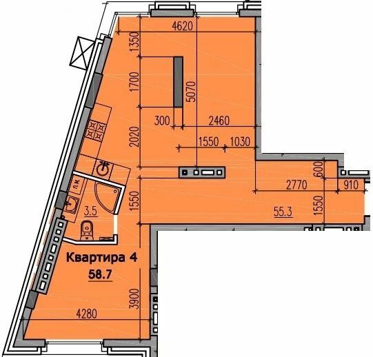 2-комнатная 58.7 м² в КД Классик Холл от 39 150 грн/м², Днепр