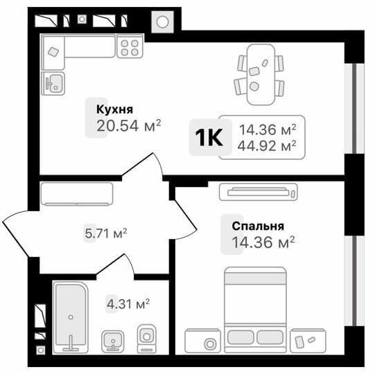 1-кімнатна 44.92 м² в ЖК AUROOM FOREST від 18 000 грн/м², м. Винники