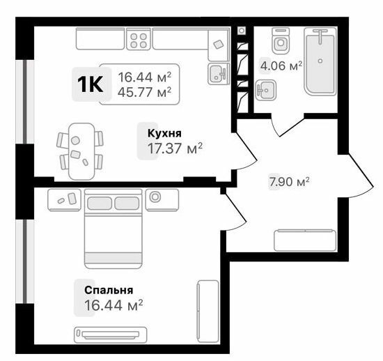 1-комнатная 45.77 м² в ЖК AUROOM FOREST от 18 000 грн/м², г. Винники