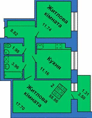 2-кімнатна 58.86 м² в ЖК на вул. Весняна, 9 від 18 000 грн/м², Полтава