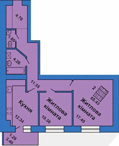 2-кімнатна 65.43 м² в ЖК на вул. Весняна, 9 від 24 000 грн/м², Полтава