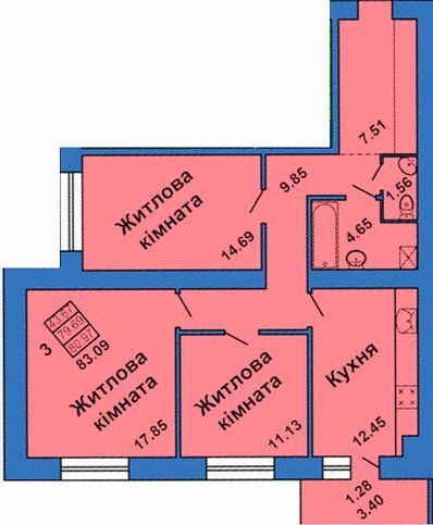 3-кімнатна 83.09 м² в ЖК на вул. Весняна, 9 від 23 000 грн/м², Полтава