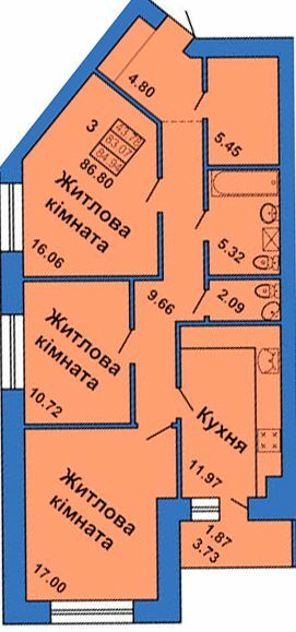 3-кімнатна 86.8 м² в ЖК на вул. Весняна, 9 від 23 000 грн/м², Полтава