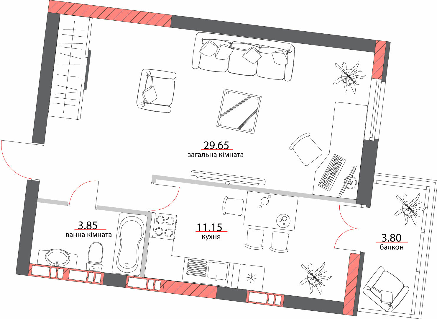 1-комнатная 48.45 м² в ЖК на ул. Шевченко, 96а от 31 550 грн/м², Полтава