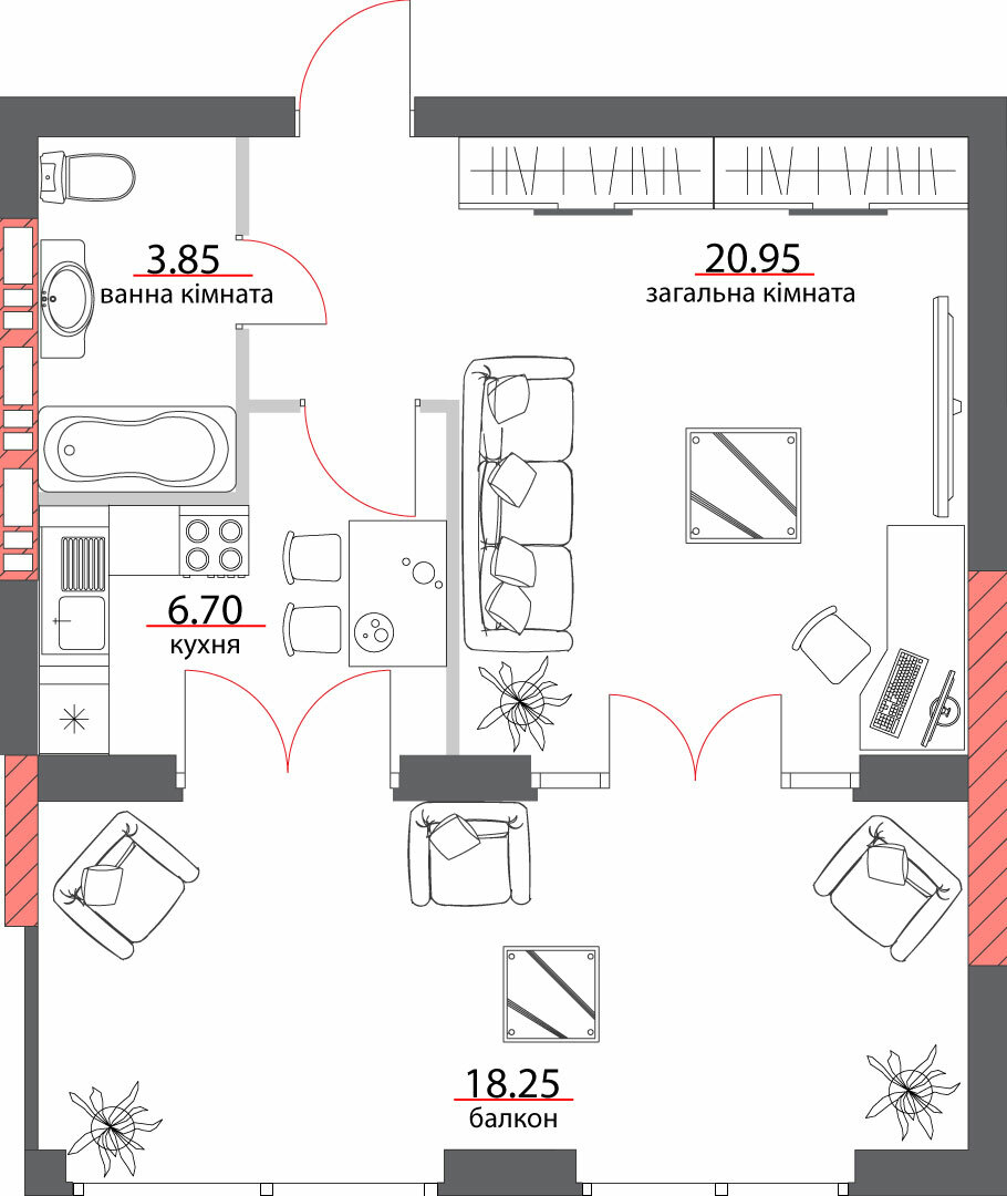 1-кімнатна 49.75 м² в ЖК на вул. Шевченко, 96а від 31 550 грн/м², Полтава