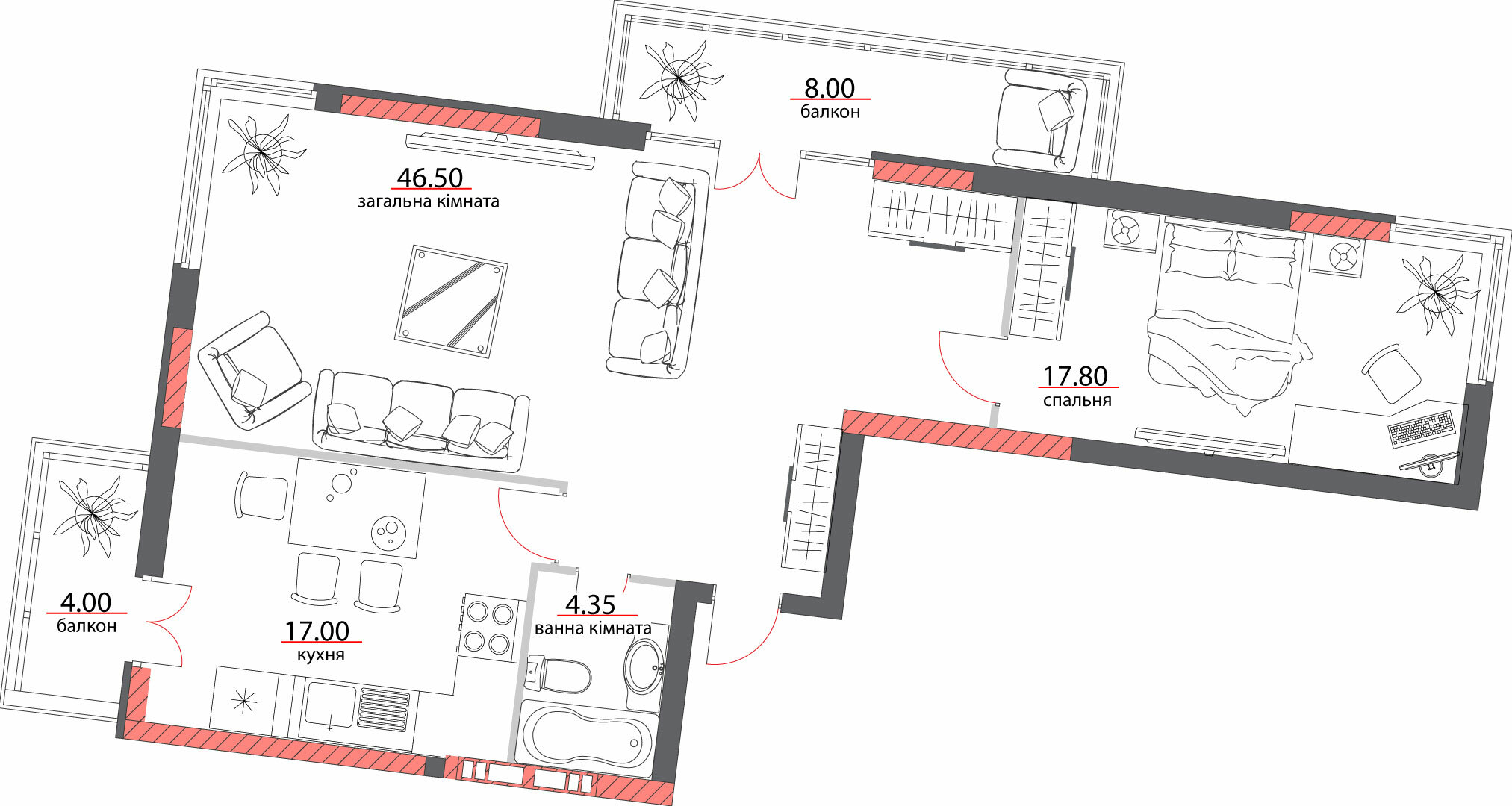 2-кімнатна 97.65 м² в ЖК на вул. Шевченко, 96а від 25 850 грн/м², Полтава