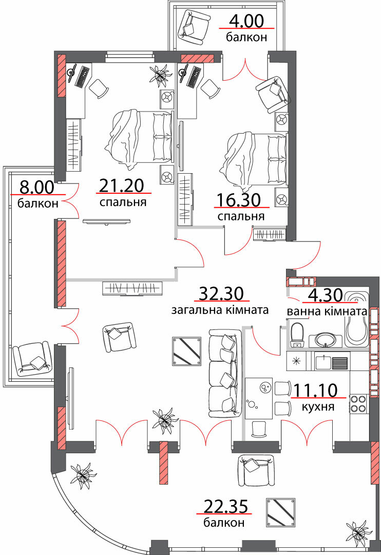 3-комнатная 119.55 м² в ЖК на ул. Шевченко, 96а от 25 850 грн/м², Полтава