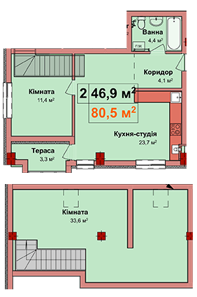 Двухуровневая 80.5 м² в КД Карнаухова 58 от 21 000 грн/м², Ровно