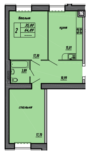 2-кімнатна 64.89 м² в ЖК на вул. Чернівецька, 71 від 14 300 грн/м², Тернопіль