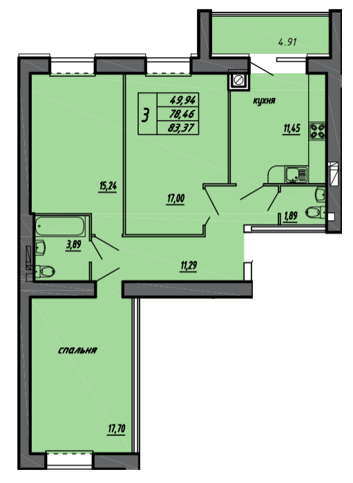 3-кімнатна 83.37 м² в ЖК на вул. Чернівецька, 71 від 14 300 грн/м², Тернопіль