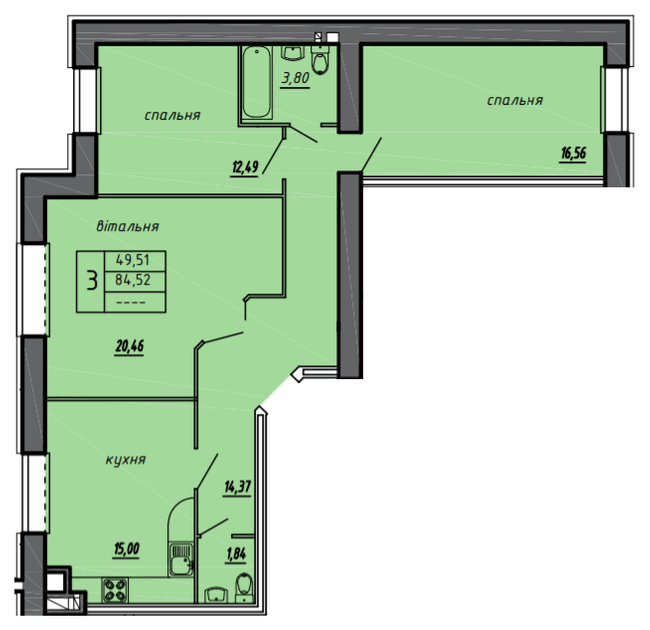 3-кімнатна 84.52 м² в ЖК на вул. Чернівецька, 71 від 14 300 грн/м², Тернопіль