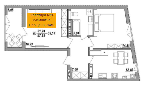 2-комнатная 63.14 м² в ЖК Адамант от 13 800 грн/м², Тернополь