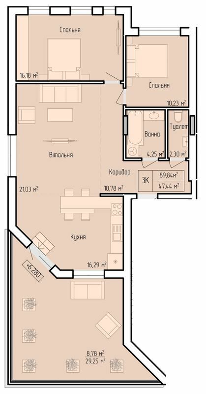 3-комнатная 89.84 м² в ЖК Над Озером от 32 000 грн/м², Тернополь