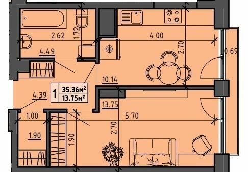 1-кімнатна 35.36 м² в ЖК на вул. Винниченко, 8а від 16 500 грн/м², Тернопіль