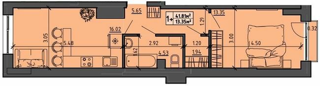 1-кімнатна 41.81 м² в ЖК на вул. Винниченко, 8а від 16 500 грн/м², Тернопіль