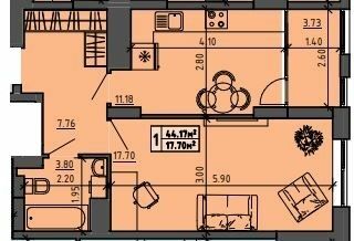 1-комнатная 44.17 м² в ЖК на ул. Винниченко, 8а от 16 500 грн/м², Тернополь