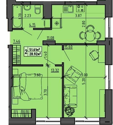 2-кімнатна 51.61 м² в ЖК на вул. Винниченко, 8а від 16 300 грн/м², Тернопіль