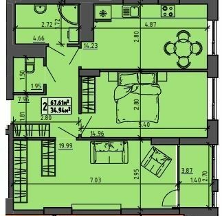 2-комнатная 67.61 м² в ЖК на ул. Винниченко, 8а от 16 800 грн/м², Тернополь