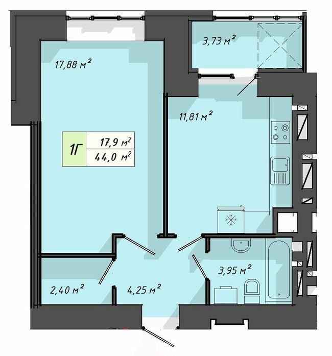 1-комнатная 44 м² в ЖК Львовский от 20 000 грн/м², Тернополь