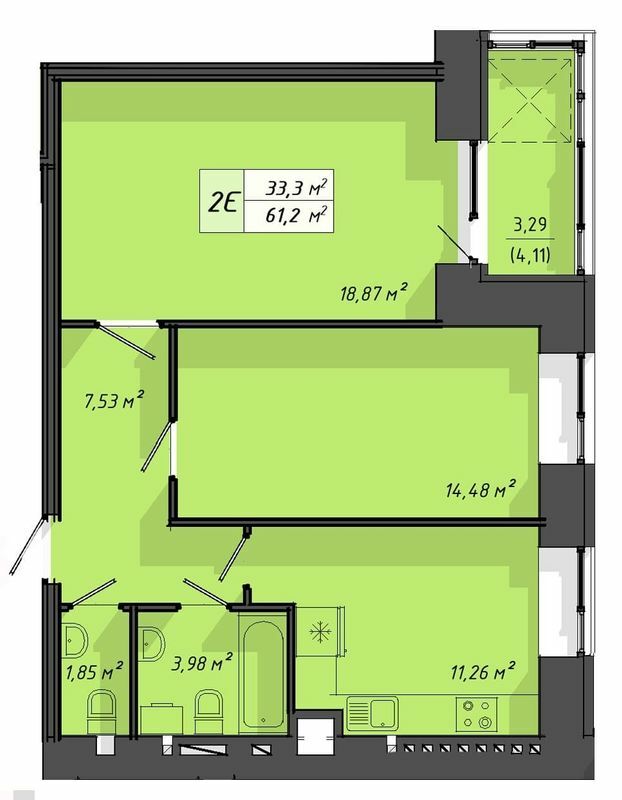 2-комнатная 61.2 м² в ЖК Львовский от 18 000 грн/м², Тернополь