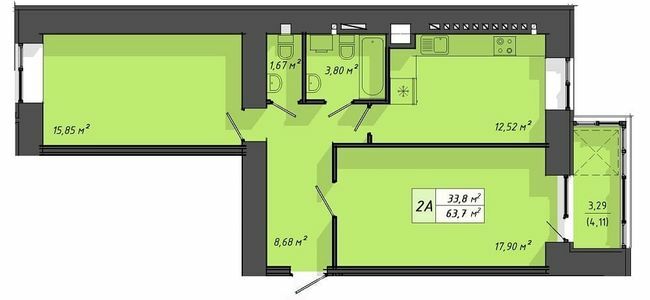 2-комнатная 63.7 м² в ЖК Львовский от 18 000 грн/м², Тернополь