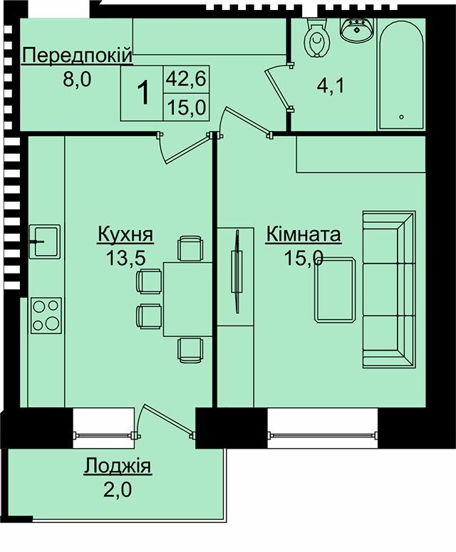 1-комнатная 42.6 м² в ЖК Уютный дом от 17 400 грн/м², Тернополь