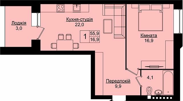 1-комнатная 55.9 м² в ЖК Уютный дом от 15 500 грн/м², Тернополь