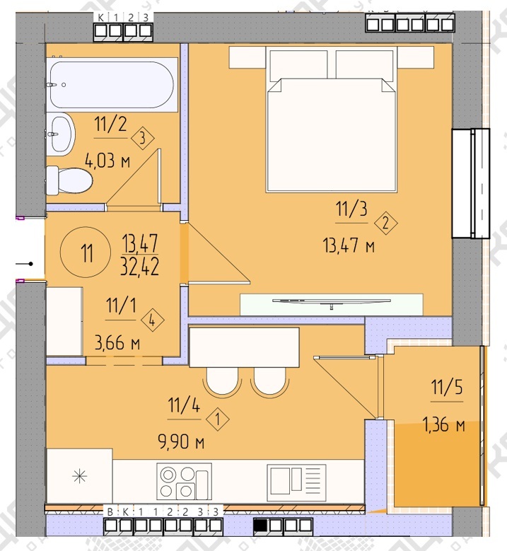 1-комнатная 32.42 м² в ЖК Брест от 18 700 грн/м², Ужгород