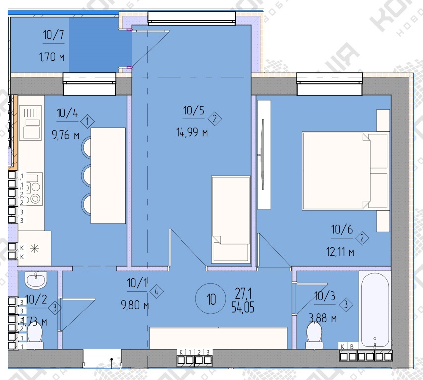 2-кімнатна 54.05 м² в ЖК Брест від 18 700 грн/м², Ужгород