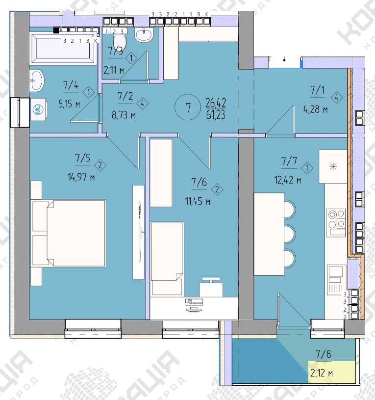 2-комнатная 61.23 м² в ЖК Брест от 21 700 грн/м², Ужгород