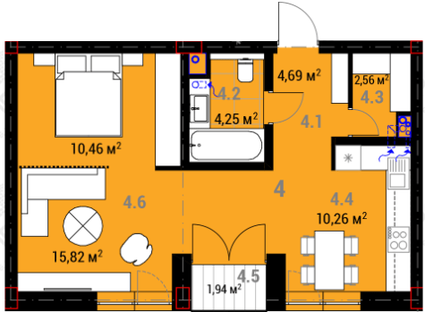 1-кімнатна 49.01 м² в ЖК R23 від 22 500 грн/м², Ужгород