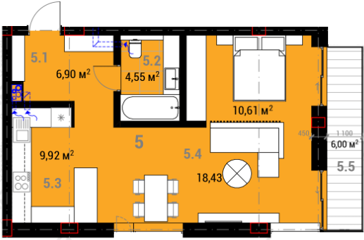 1-кімнатна 52.21 м² в ЖК R23 від 22 700 грн/м², Ужгород