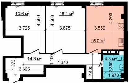 2-комнатная 63.3 м² в ЖК Криптон от 22 000 грн/м², Харьков