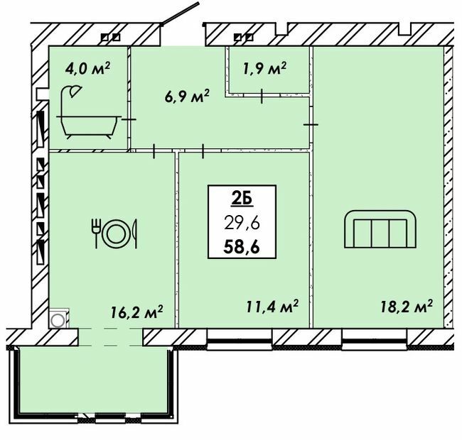 2-кімнатна 58.6 м² в ЖК Рідний дім від 16 500 грн/м², Черкаси