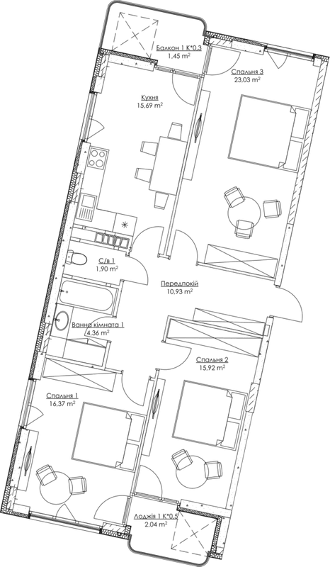 3-кімнатна 93.87 м² в ЖК O2 Residence від 23 785 грн/м², Київ